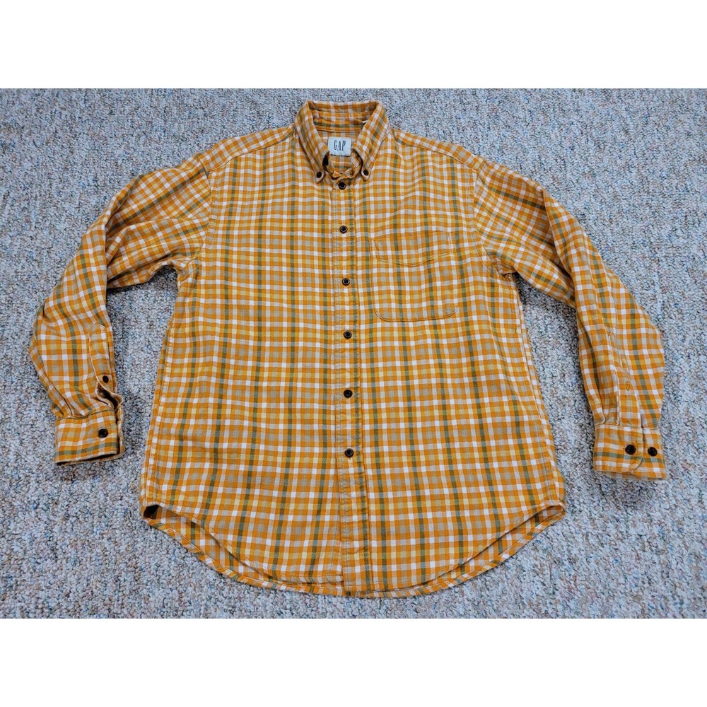 GAP Flannel Shirt Mens Small Orange Plaid Button Down Long Sleeve Cotton